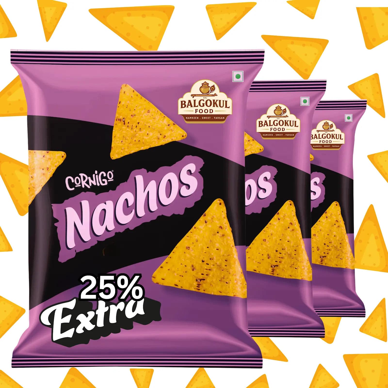 BalGokul Foods Cornigo Cheesy Nachos – Crunchy Corn Chips with Rich Cheese Flavor (25% Extra) product image 3